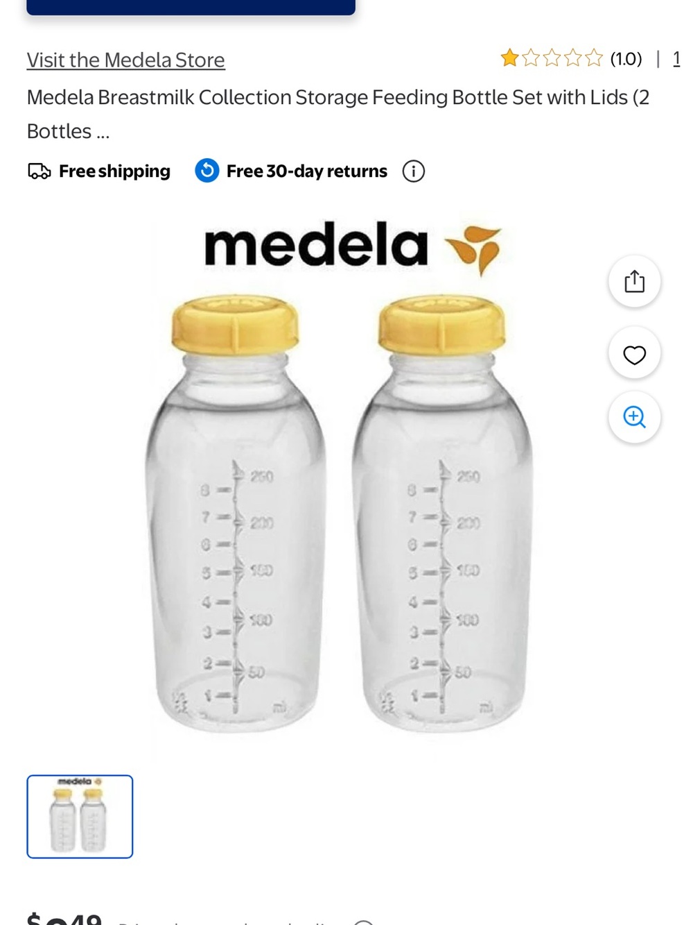 Medela Breastmilk Storage Bottles with Yellow Lids. 4-pack for the price of 2